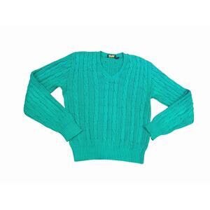 VTG USA Y2K Byford Pullover V-Neck Green Cable Knit Sweater Knit Cotton Men’s L